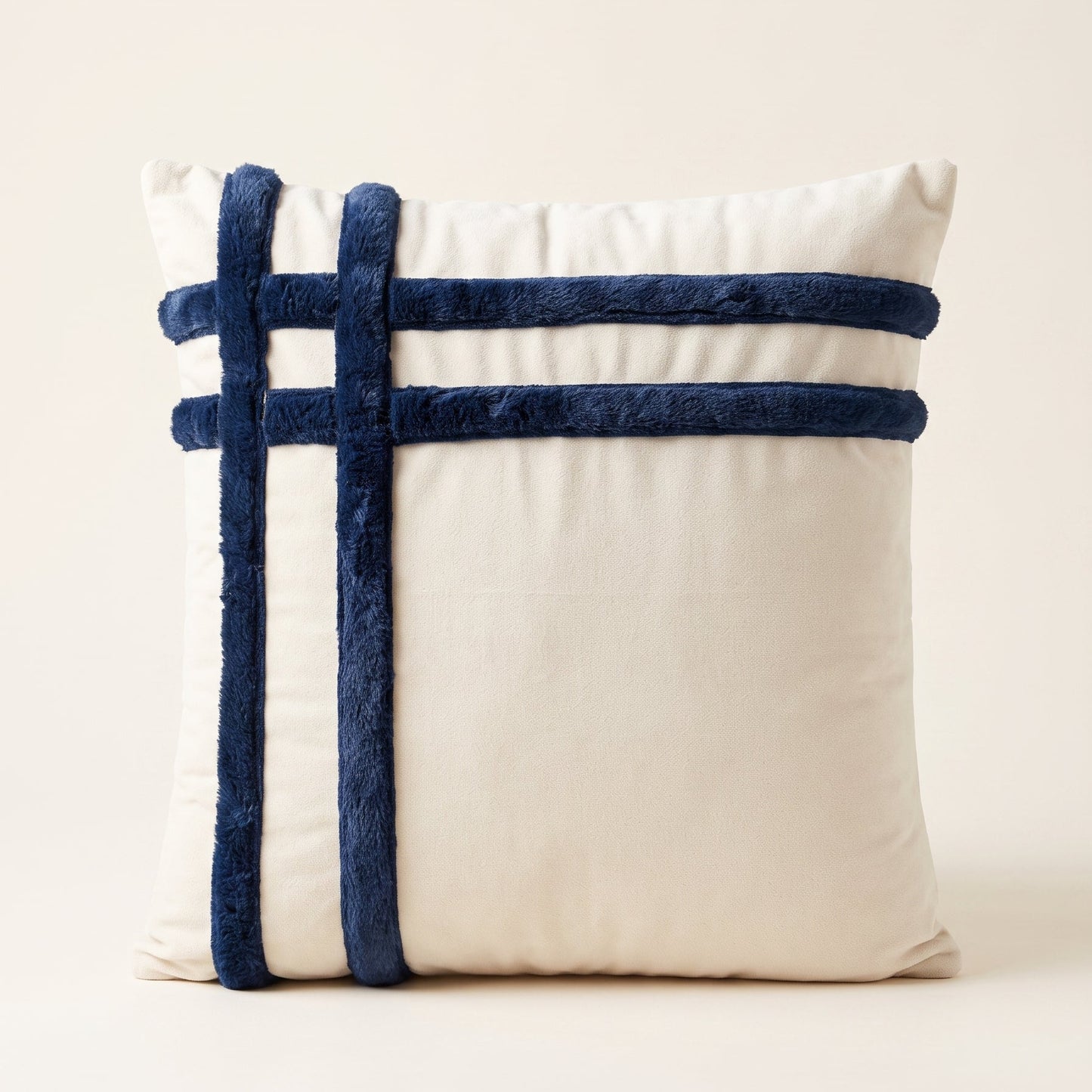 Nautica Luxe square ivory cushion cover with navy grid detailing