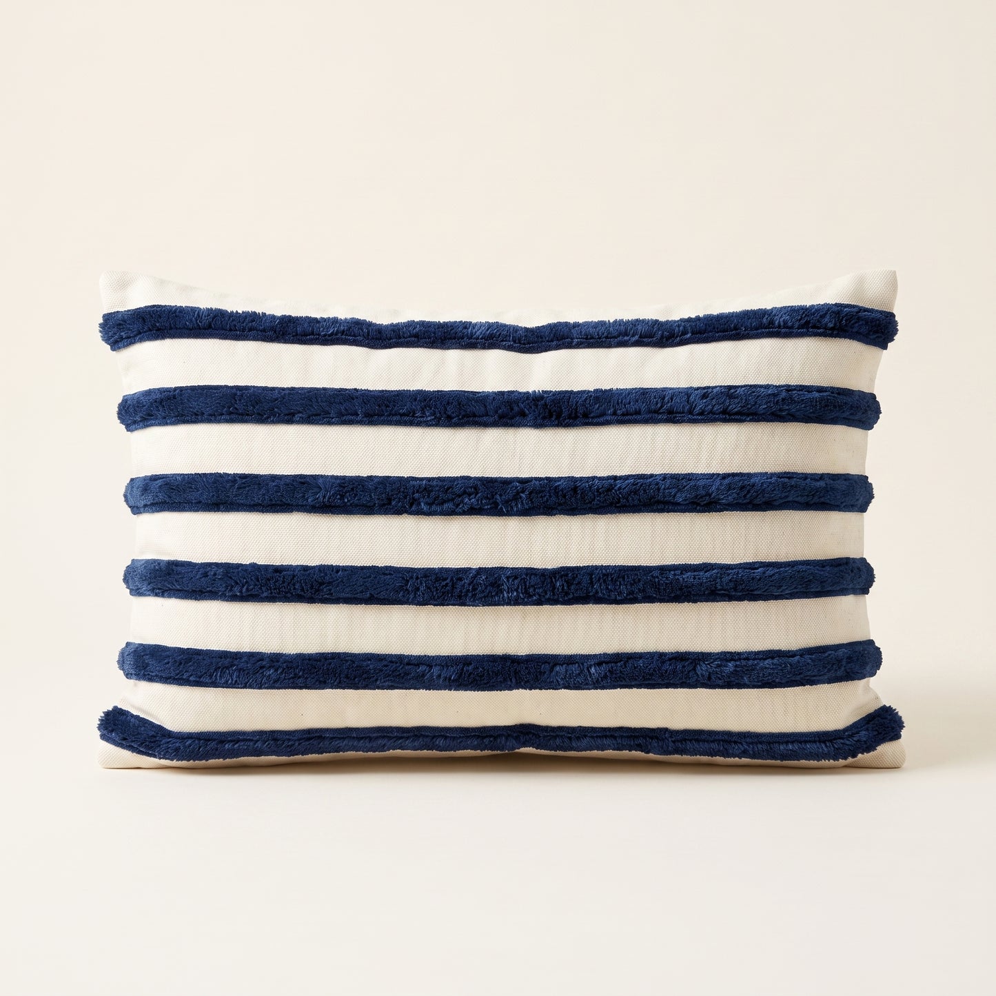 Nautica Luxe rectangular ivory lumbar cushion cover with navy stripes