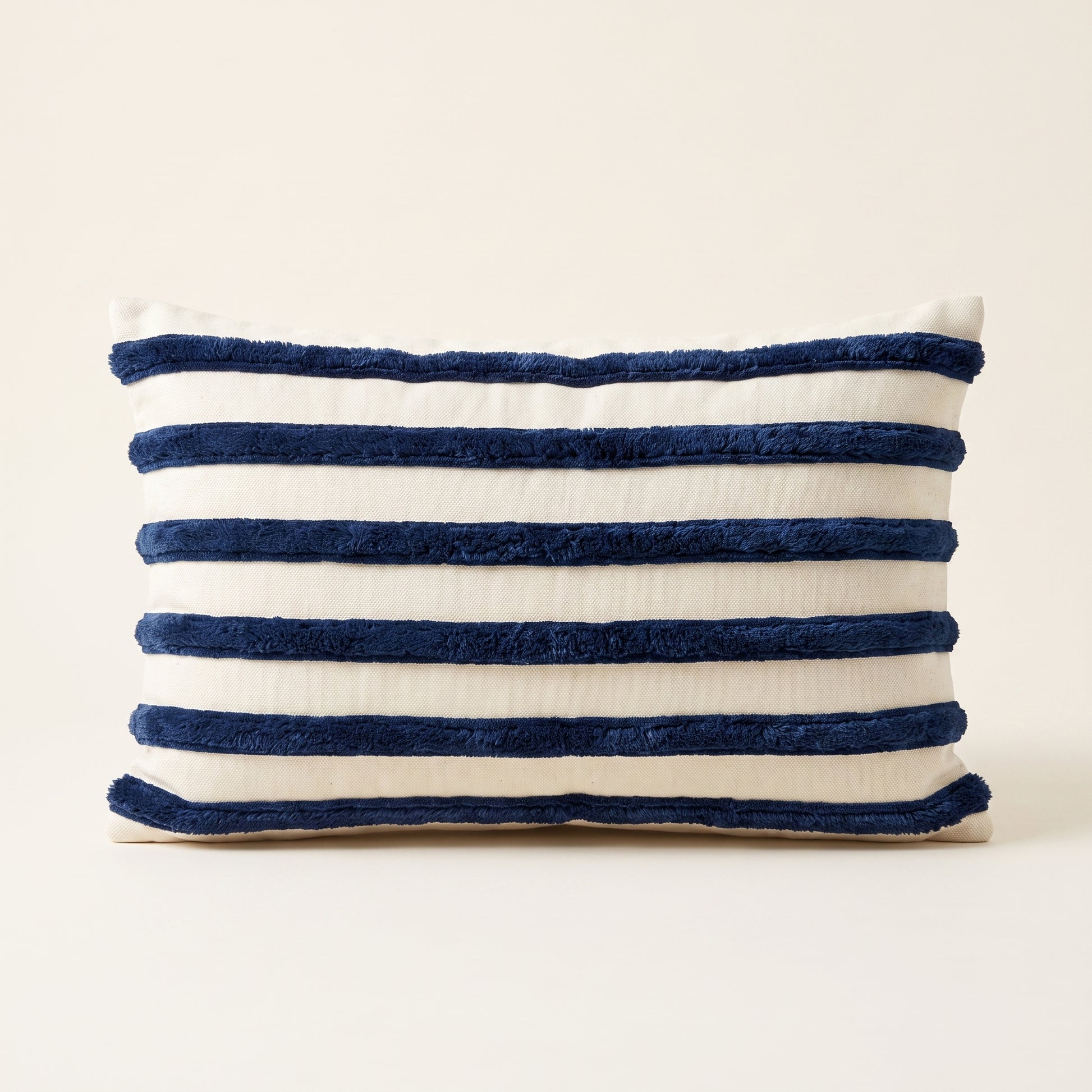 Nautica Luxe rectangular ivory lumbar cushion cover with navy stripes