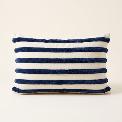 Nautica Luxe rectangular ivory lumbar cushion cover with navy stripes