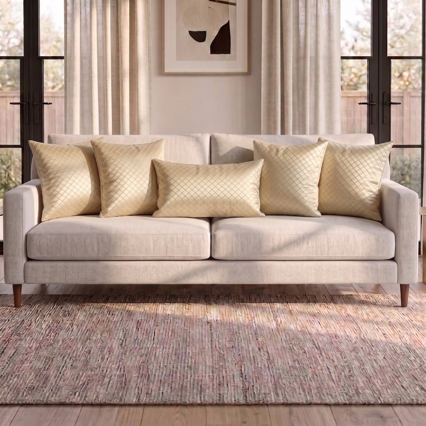 Geometric Sequence cushion cover set styled in a modern living room