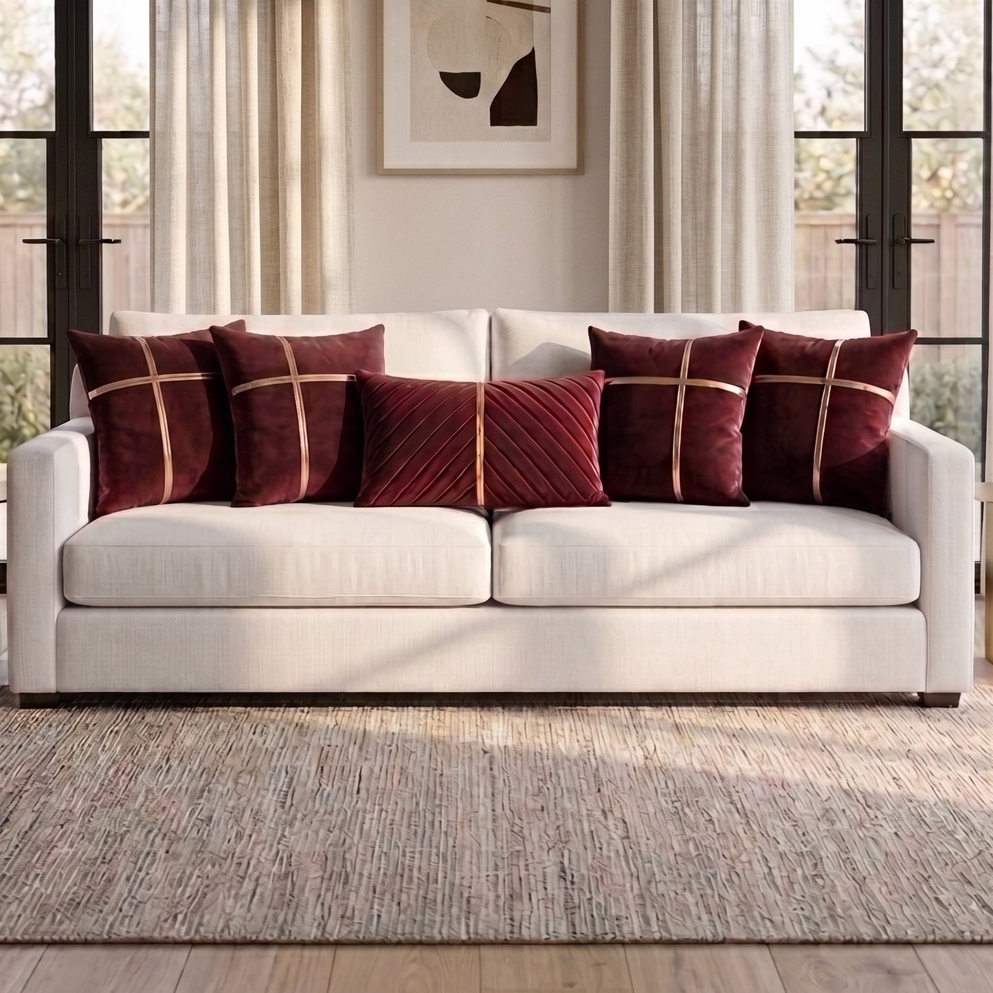 Velvet Majesty cushion cover set styled in an elegant interior