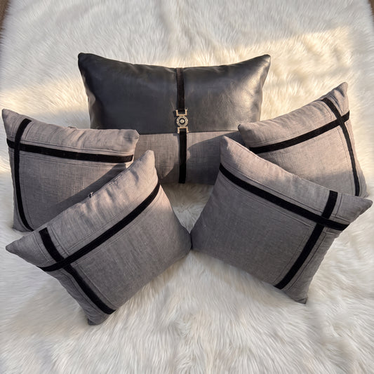 Charcoal Chic complete five-piece charcoal cushion cover set
