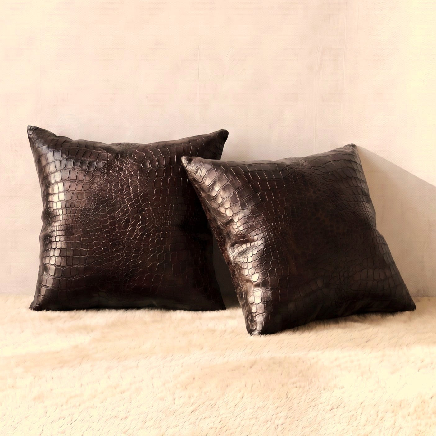 Croc Espresso two-piece espresso-brown croc embossed pillow cover set