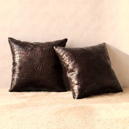 Croc Espresso two-piece espresso-brown croc embossed pillow cover set
