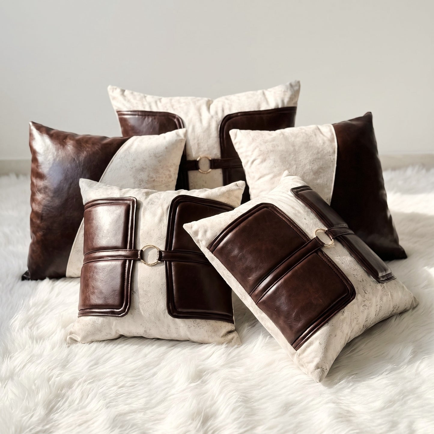 Ivory Belmont complete five-piece ivory and dark brown pillow cover set