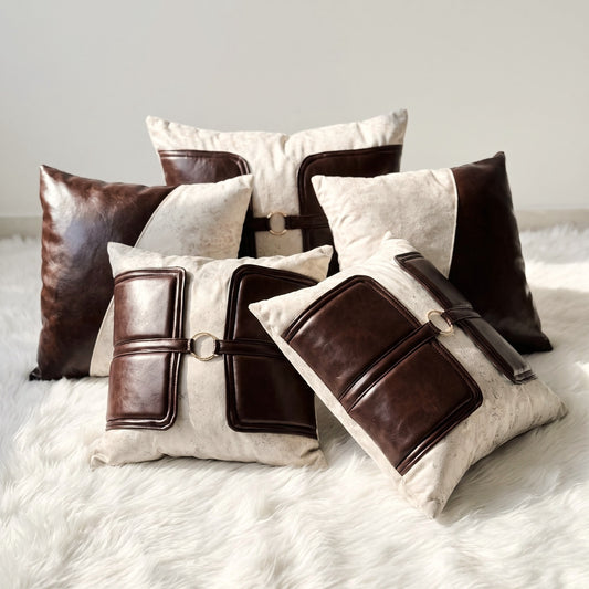 Ivory Belmont complete five-piece ivory and dark brown pillow cover set
