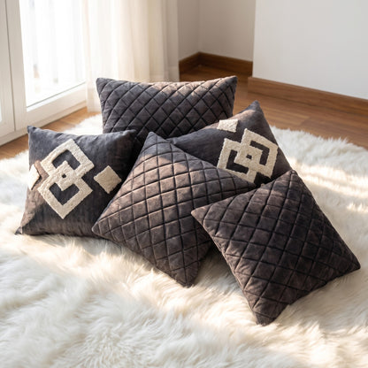 Graphite Mirage complete five-piece graphite grey and ivory pillow cover set