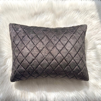Graphite Mirage rectangular lumbar pillow cover with dimensional graphite diamond quilting