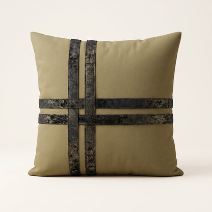 Monaco Bronze square cushion cover with deep textured band detailing