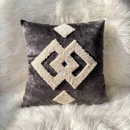 Graphite Mirage graphite square pillow cover with raised ivory geometric detailing