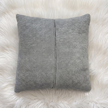 Back and concealed zipper detail of Gray Dominion gray chenille pillow cover