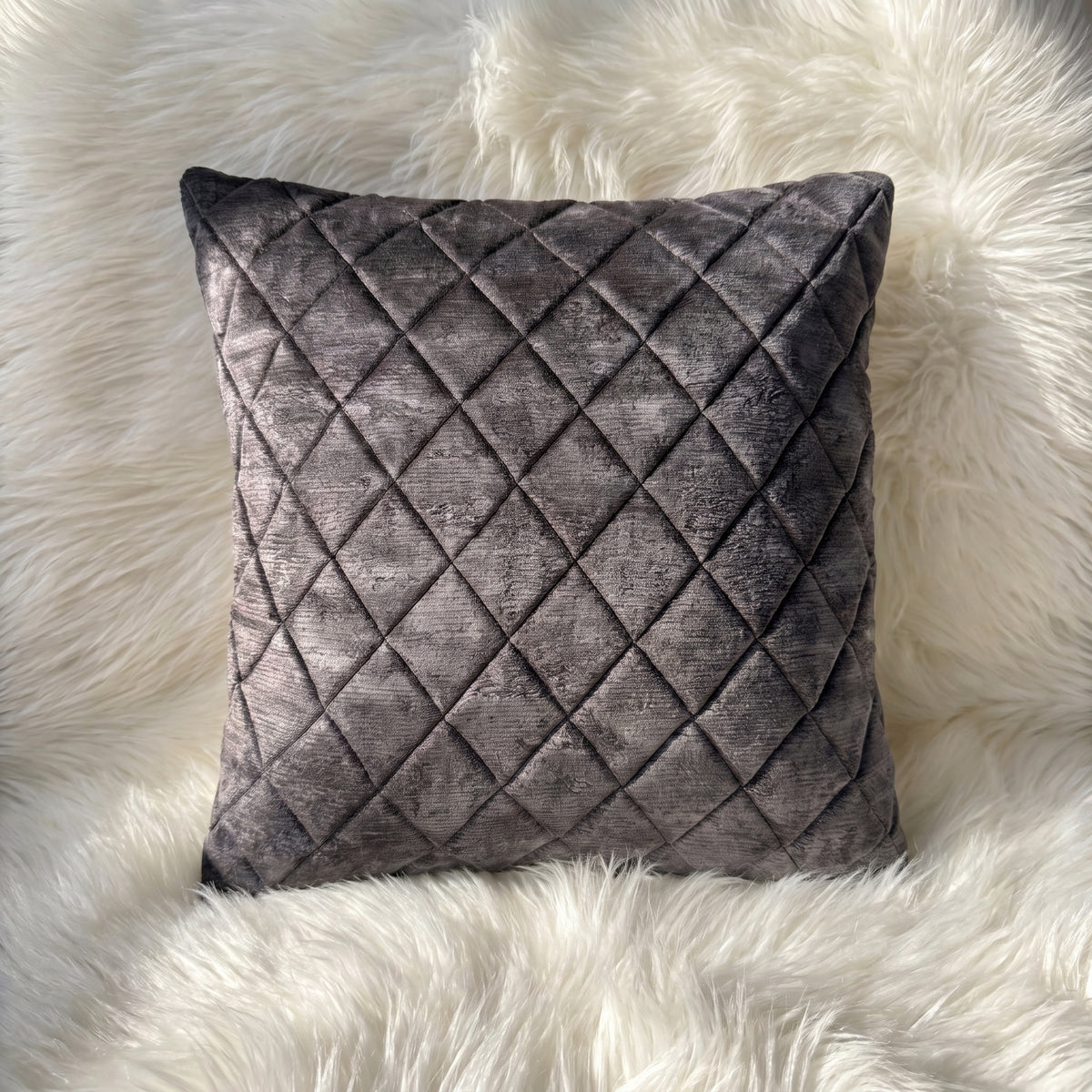 Graphite Mirage square pillow cover with dimensional diamond-quilted graphite texture