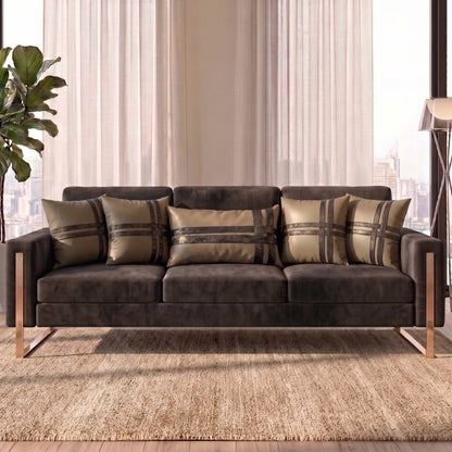 Monaco Bronze cushion cover set styled on a dark neutral sofa