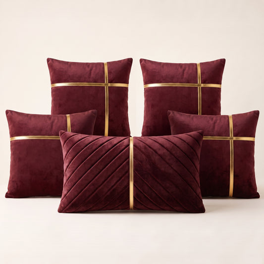 Velvet Majesty complete five-piece velvet cushion cover set