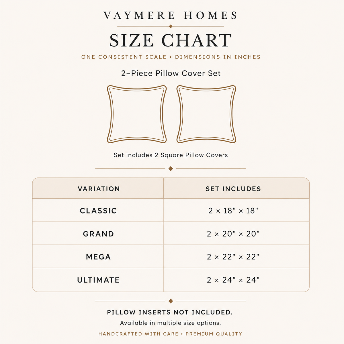 Croc Espresso pillow cover set size guide