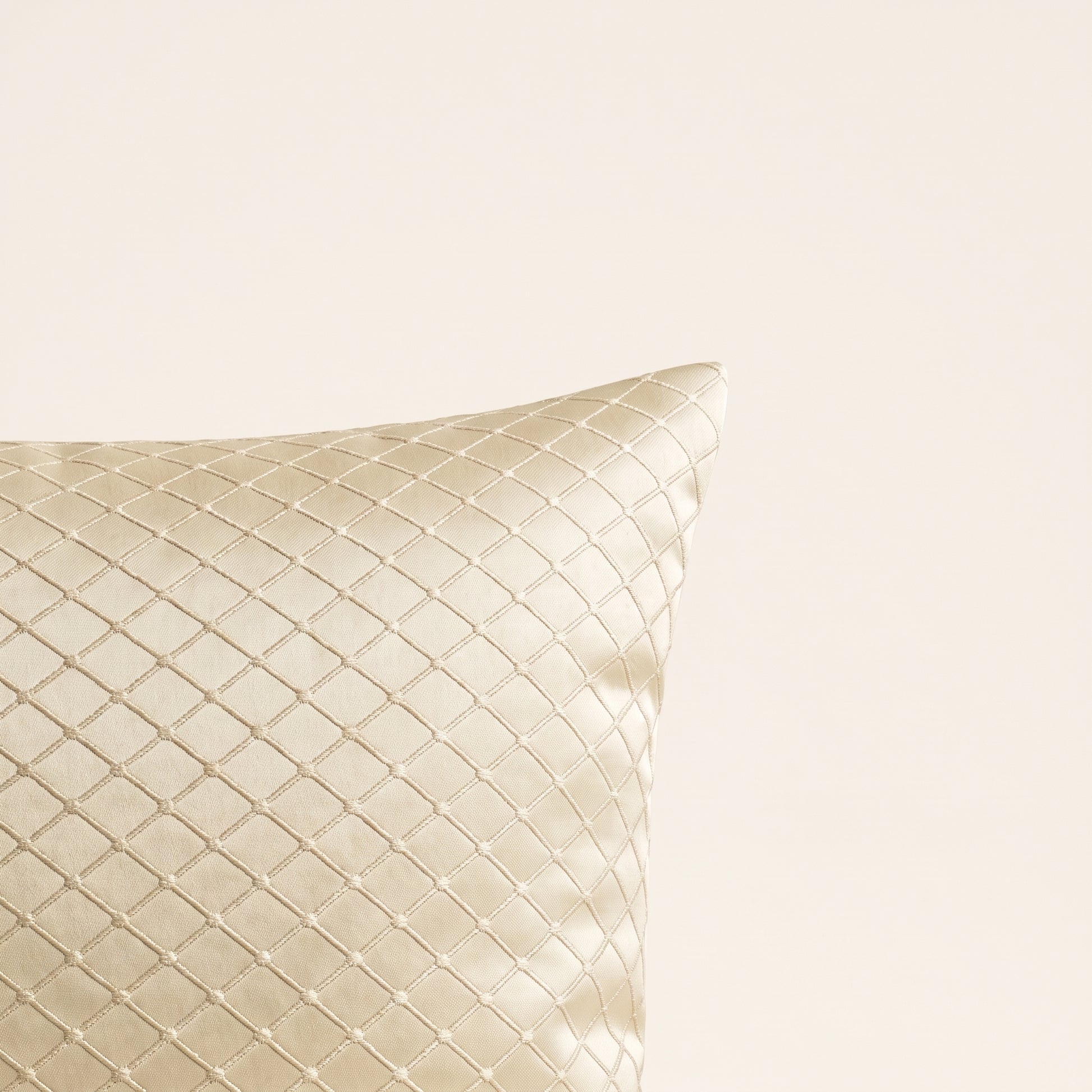 Close-up of Geometric Sequence fabric, geometric trim and stitching