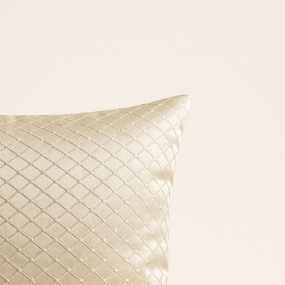Close-up of Geometric Sequence fabric, geometric trim and stitching