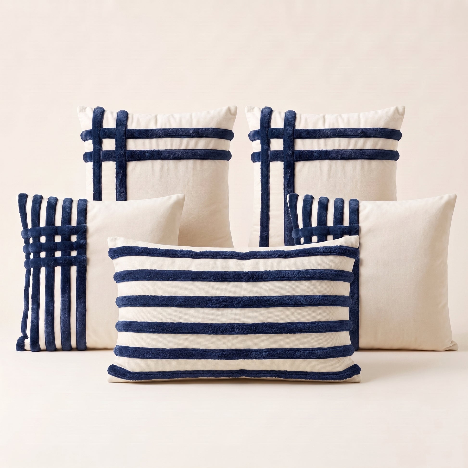 Nautica Luxe complete five-piece ivory and navy cushion cover set