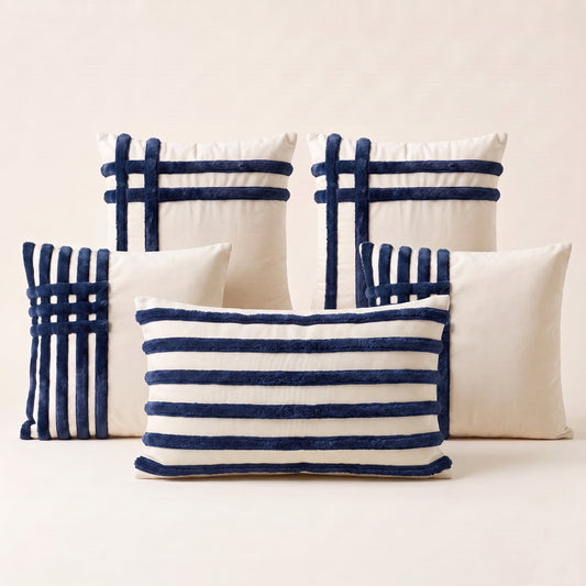 Nautica Luxe complete five-piece ivory and navy cushion cover set