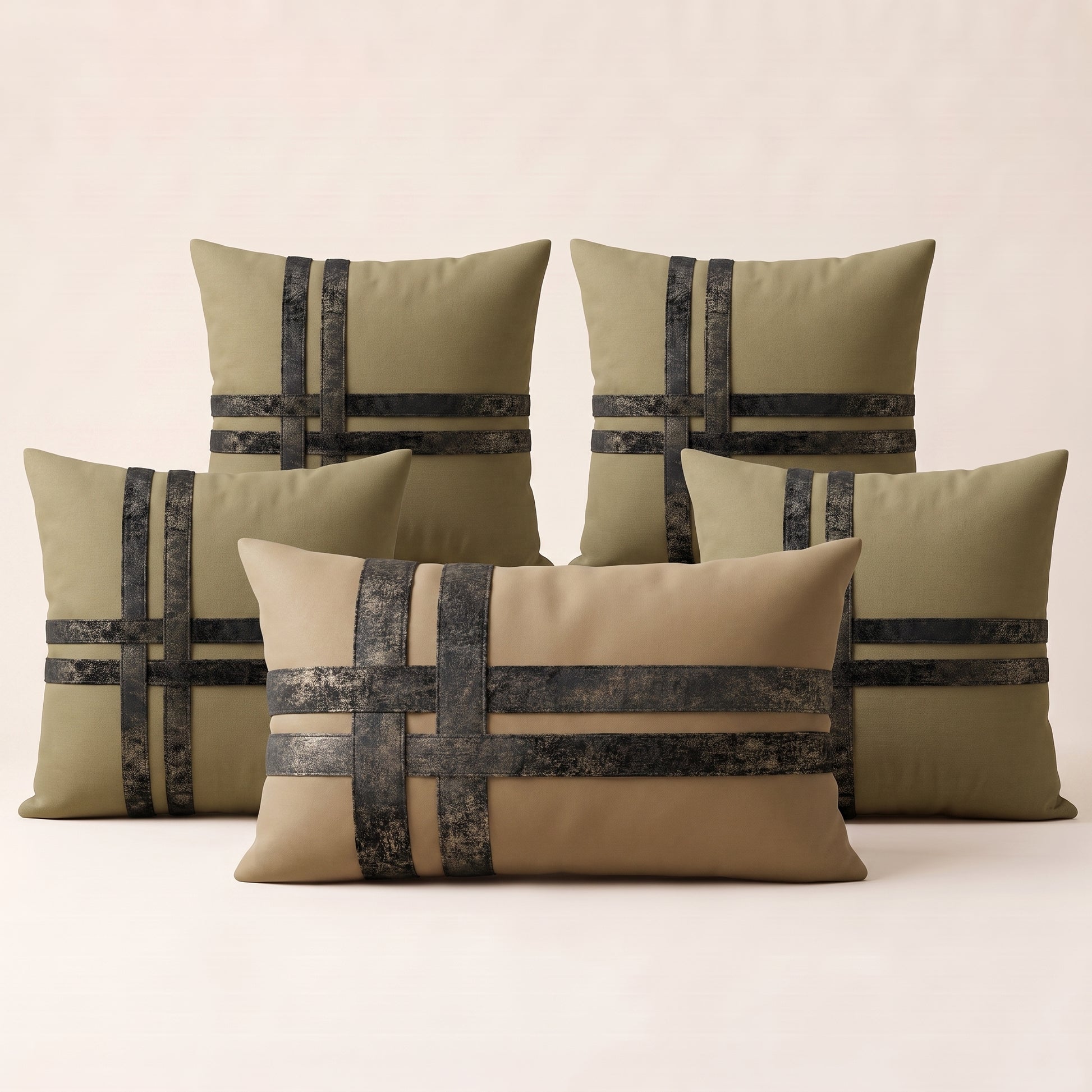 Monaco Bronze complete five-piece olive-bronze cushion cover set