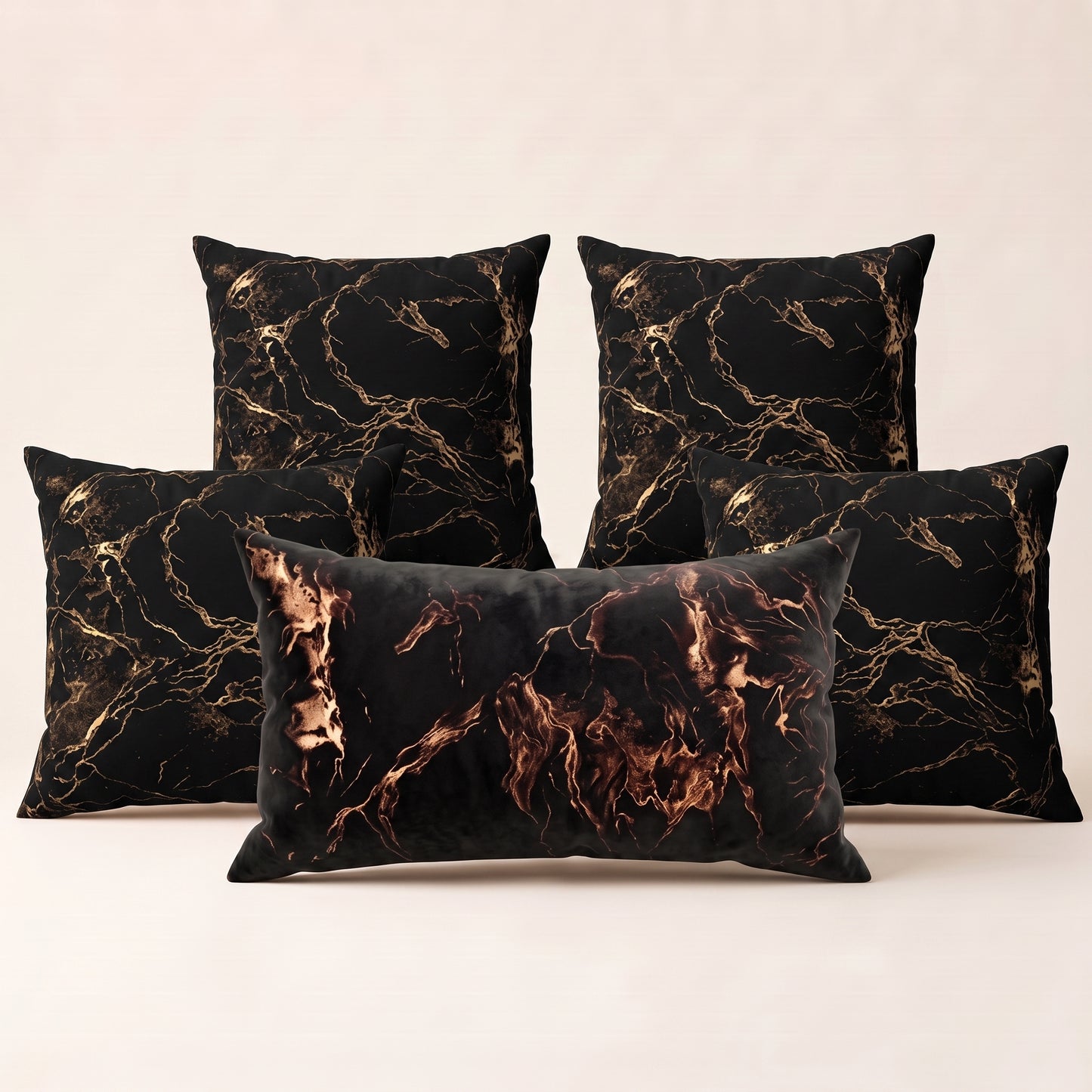Golden Smoke complete five-piece gold and smoky neutral cushion cover set