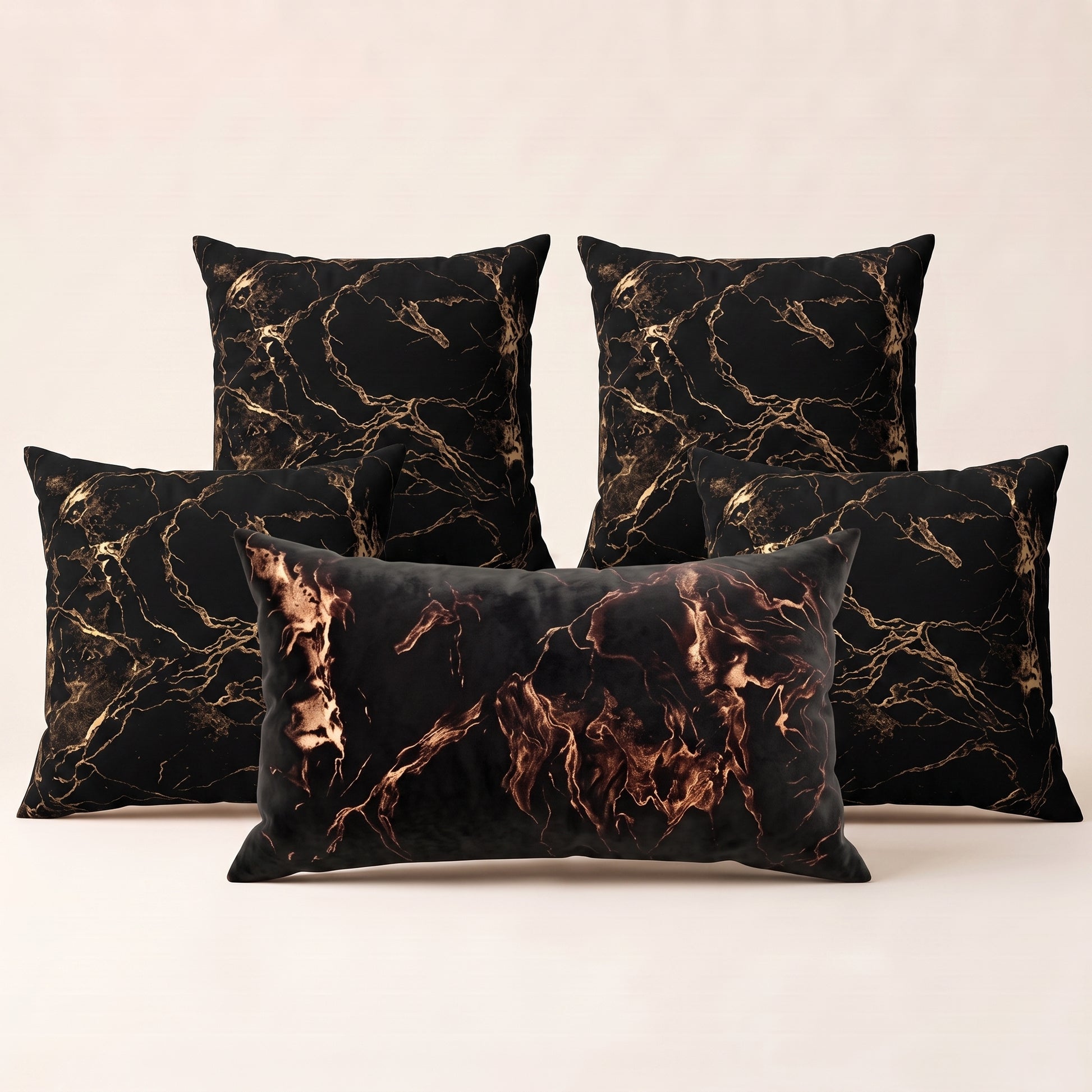 Golden Smoke complete five-piece gold and smoky neutral cushion cover set